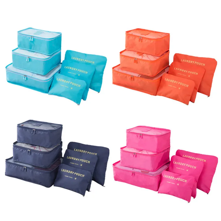 

H161 6pcs / Set Portable Luggage Clothes Underwear Cosmetic Storage Bags Polyester Travel Solid Colour Travel Makeup Bag, Multi colour