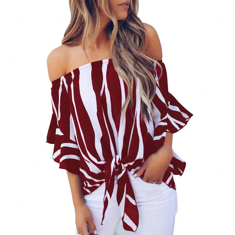 

Women Casual Off The Shoulder Vertical Striped Blouse Women Summer Clothes 2020 Spring Summer Blouses & Tops,blouses & Tops, Customized