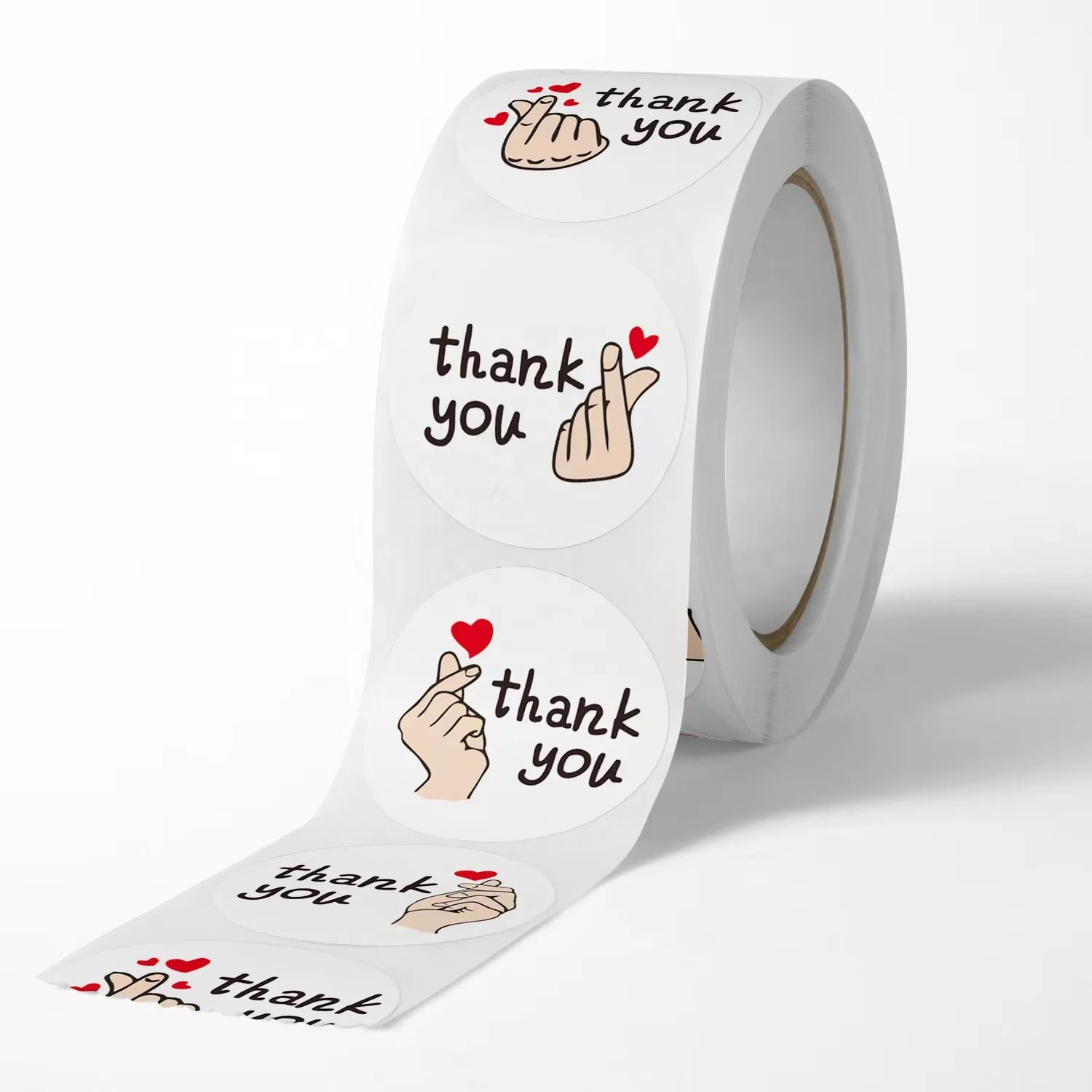

500PCS/Roll 1inch red heart wholesale round label sealing thank you stickers for kids gift box packaging decoration