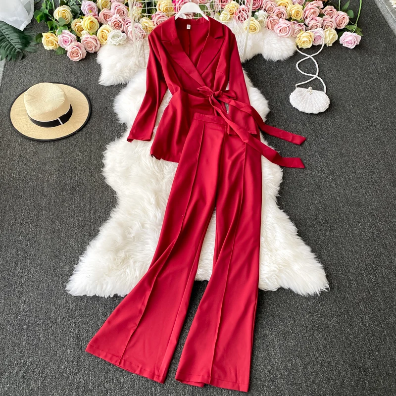 

New suit top women's two-piece high-waist casual wide-leg pants professional suit, Picture color