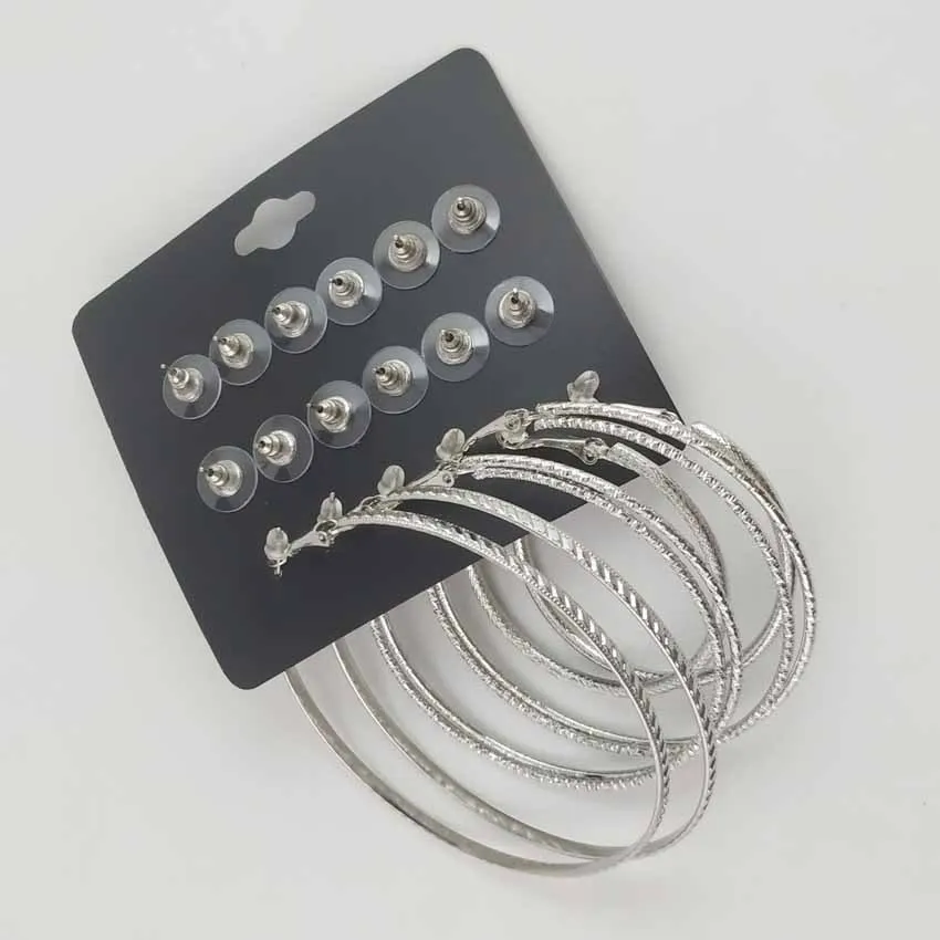 

Hot sell 6 pairs earrings sets big hoop star crystal rhinestone alloy earring
