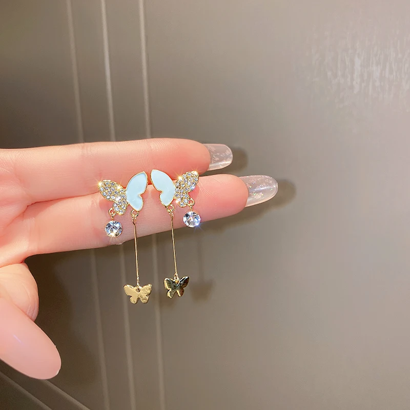 

2021 crystal fancy jewelry gold butterfly drop earrings