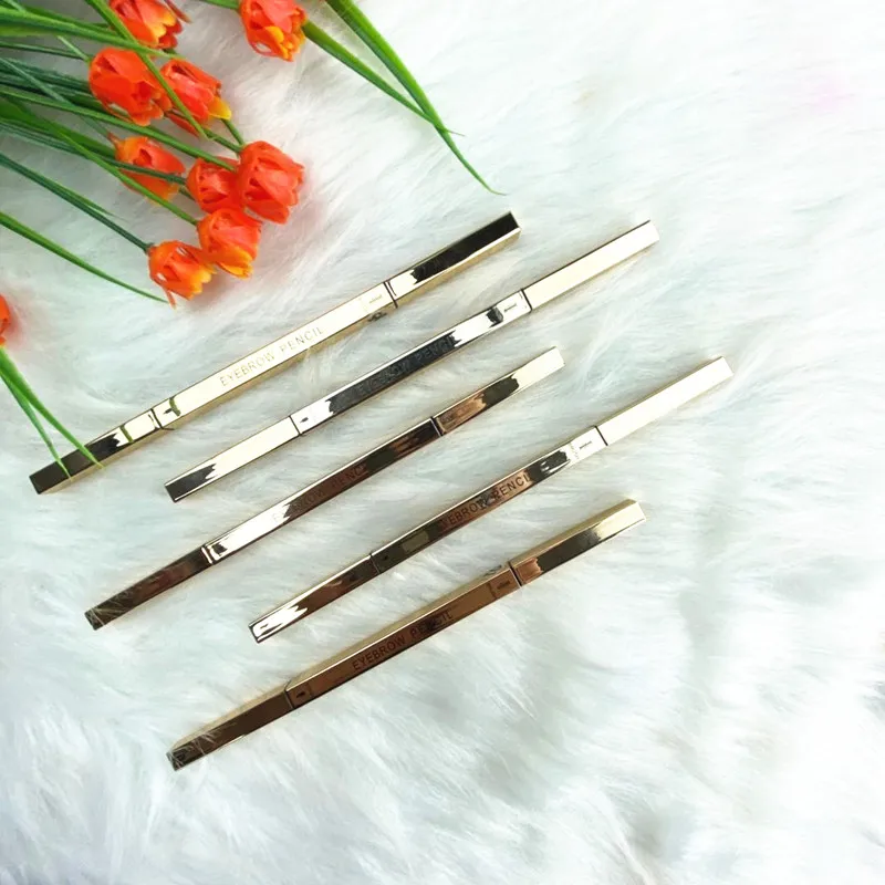 

Gold Square Design For Cosmetic Eyebrow Pencil Wholesale Vegan Soft Cruelty Free Waterproof Brow Pencil With Brush, 5 colors