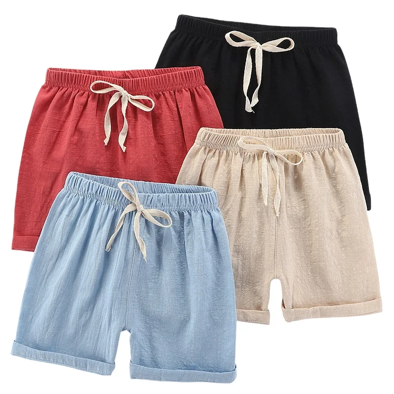 

Summer Fashion Thin Section Children Clothing Simple Common Short Trouser Cotton Linen Short Pants Loose Type Pure Color Shorts