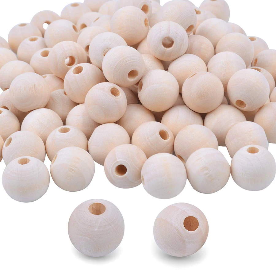 50pcs Per Bag  Natural beads Round 16mm Eco-Friendly Natural Color Wood Beads Lead-Free Wooden Beads