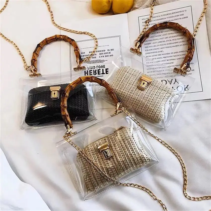 

Wholesale Clear Jelly Transparent Girls Handbags 2pcs Set Bag For Women purses