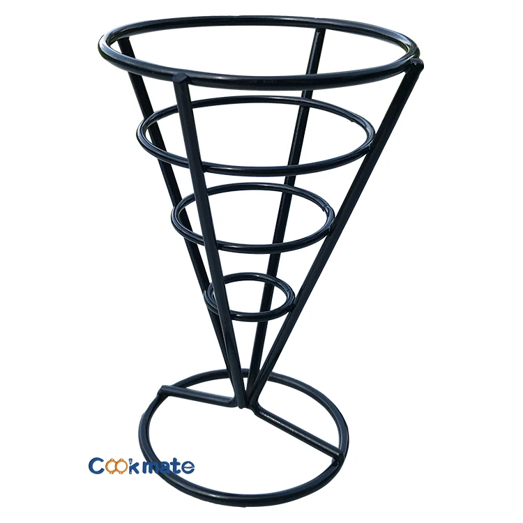 

Food Grade Metal Food Cone Snack French Fry Prawn Holder With Condiment Stand, Customized