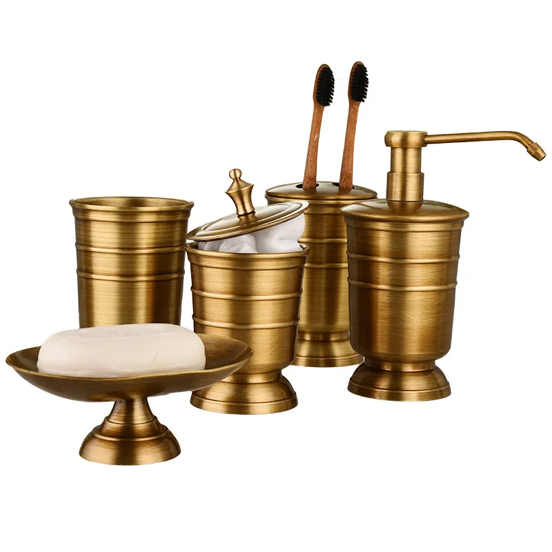 

Creative Brass Bathroom Accessories Set 5 Pieces Vanity Countertop Accessory Set, Bronze