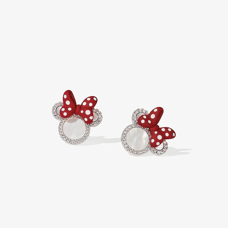 

2021 Diamond-studded Bow Mickey Head 925 Silver Needle Earrings Small Mouse Earrings Stud Earrings, Gold silver