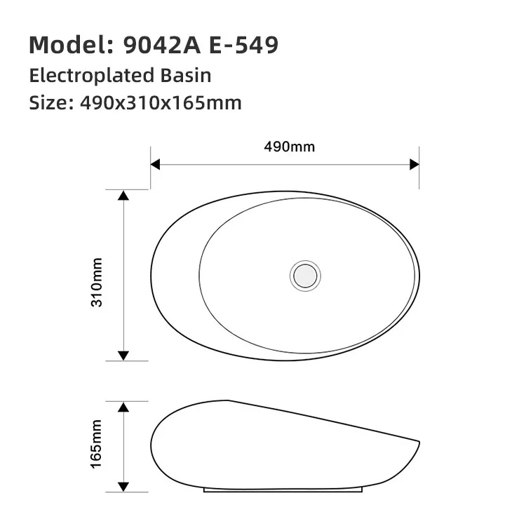 electroplated-hand-wash-basin-9042A-E-549-technical-line-drawing-dimension-plan-side-elevation