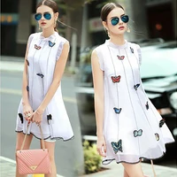 

2020 new arrivals in-stock summer fashion butterfly embroidered lace stand collar sleeveless sexy dresses women lady elegant