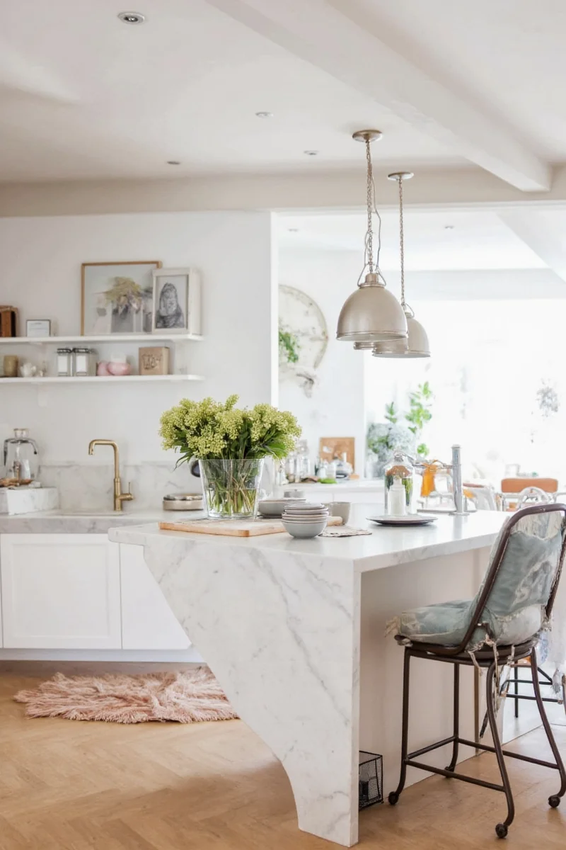Family Cooking Together with Countertop Lamps