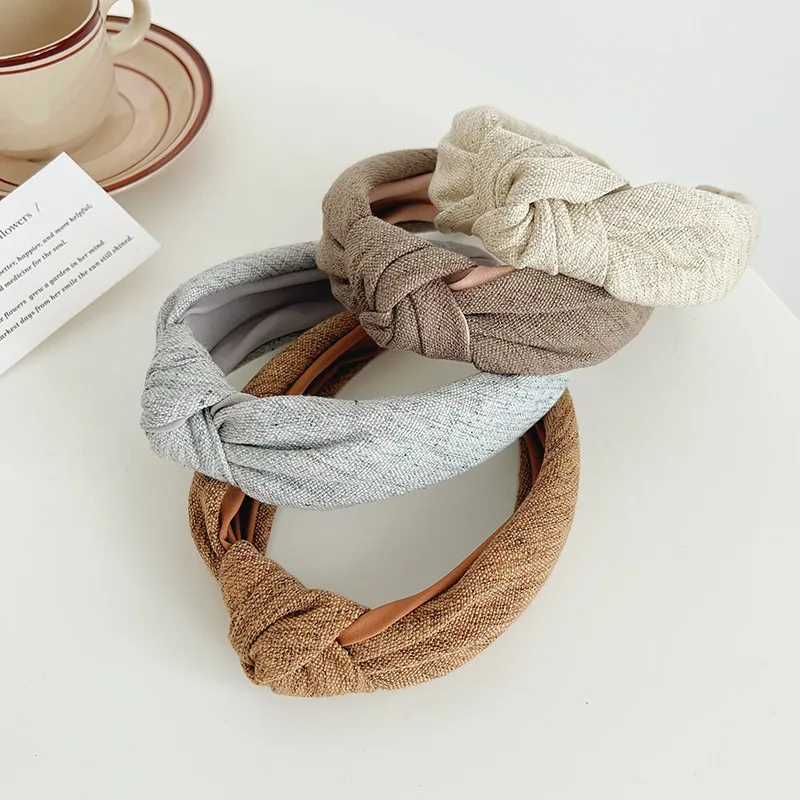 

European And American Style Cotton And Linen Headband Simple Wide Knotted Headbands For Women