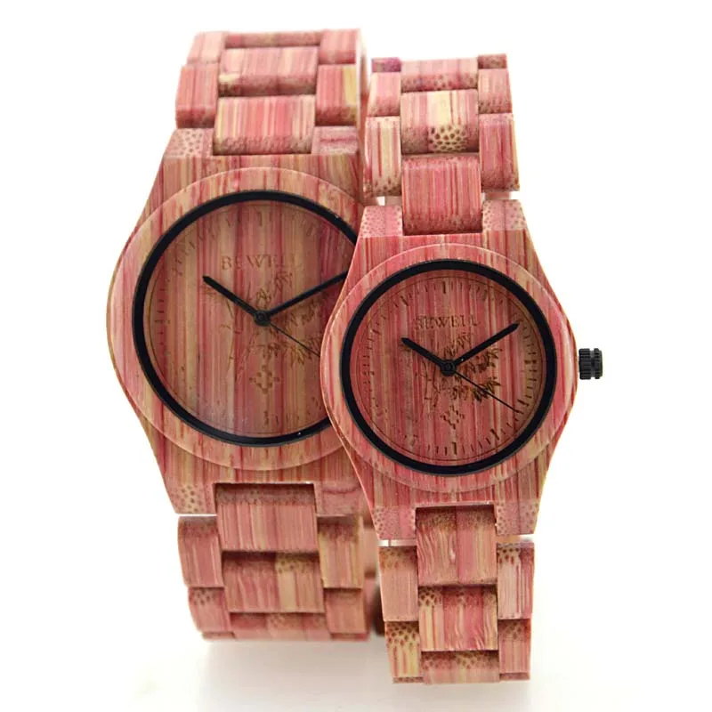 

Amazon Top Seller Bewell Bamboo Watches Lighter Wrist Watch Fashion Colorful Bamboo Watches, Red bamboo