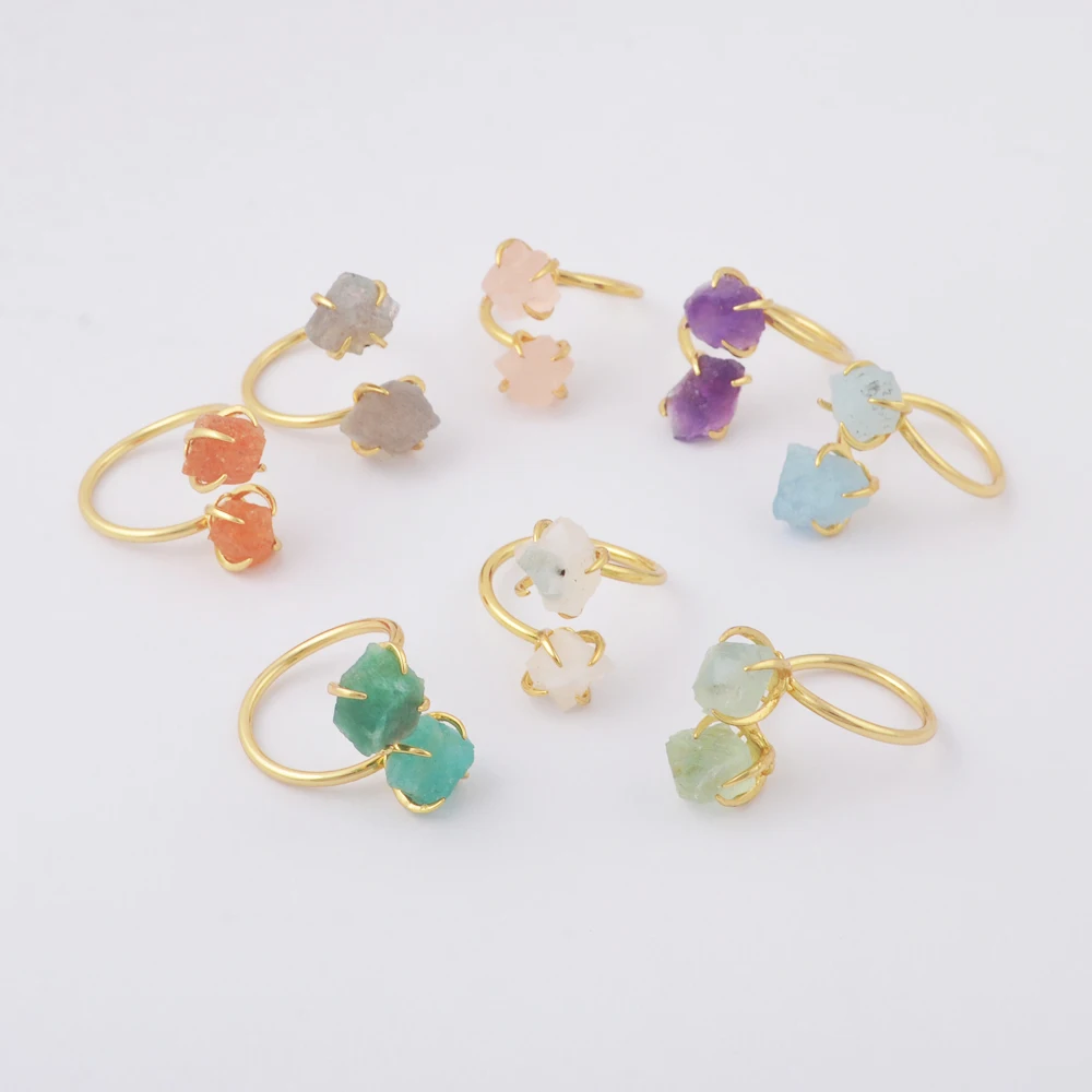 Natural Healing Crystal Jewelry Claw Set 7 Chakra Crystal Gold Ring Sets Adjustable Ring