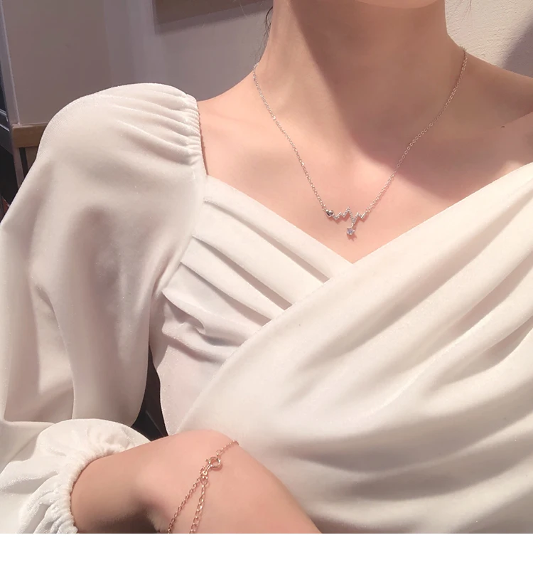 

925 Silver fashion jewelry heartbeat necklace girls zircon necklace simple necklace