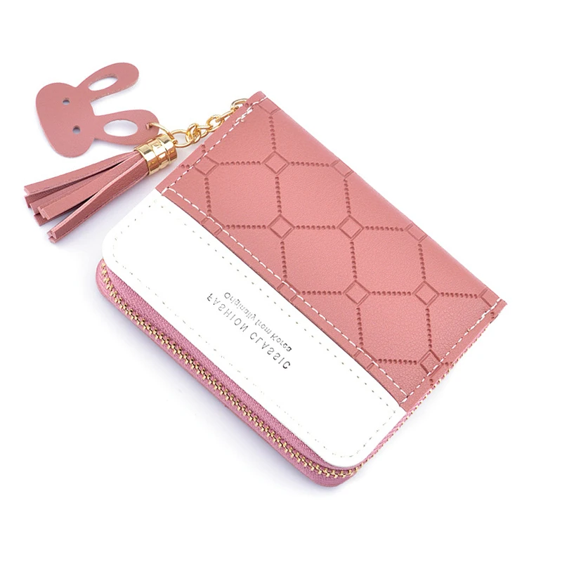 

tassel custom Embossed leather short lady clutch wallet women