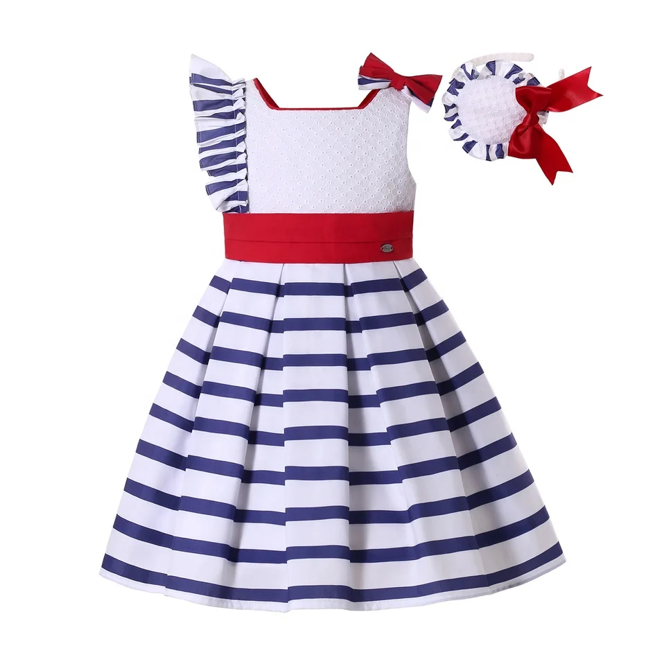 

Pettigirl Wholesale Summer Outfits for Girls Blue Striped Little Girls Dresses Sleeveless Kid Girl Clothes