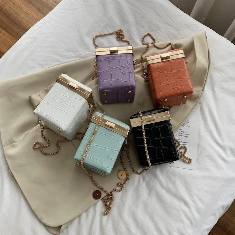

2020 New Fashion Mini Square Box Purses Women Single Shoulder Chain Bag, 3 colors