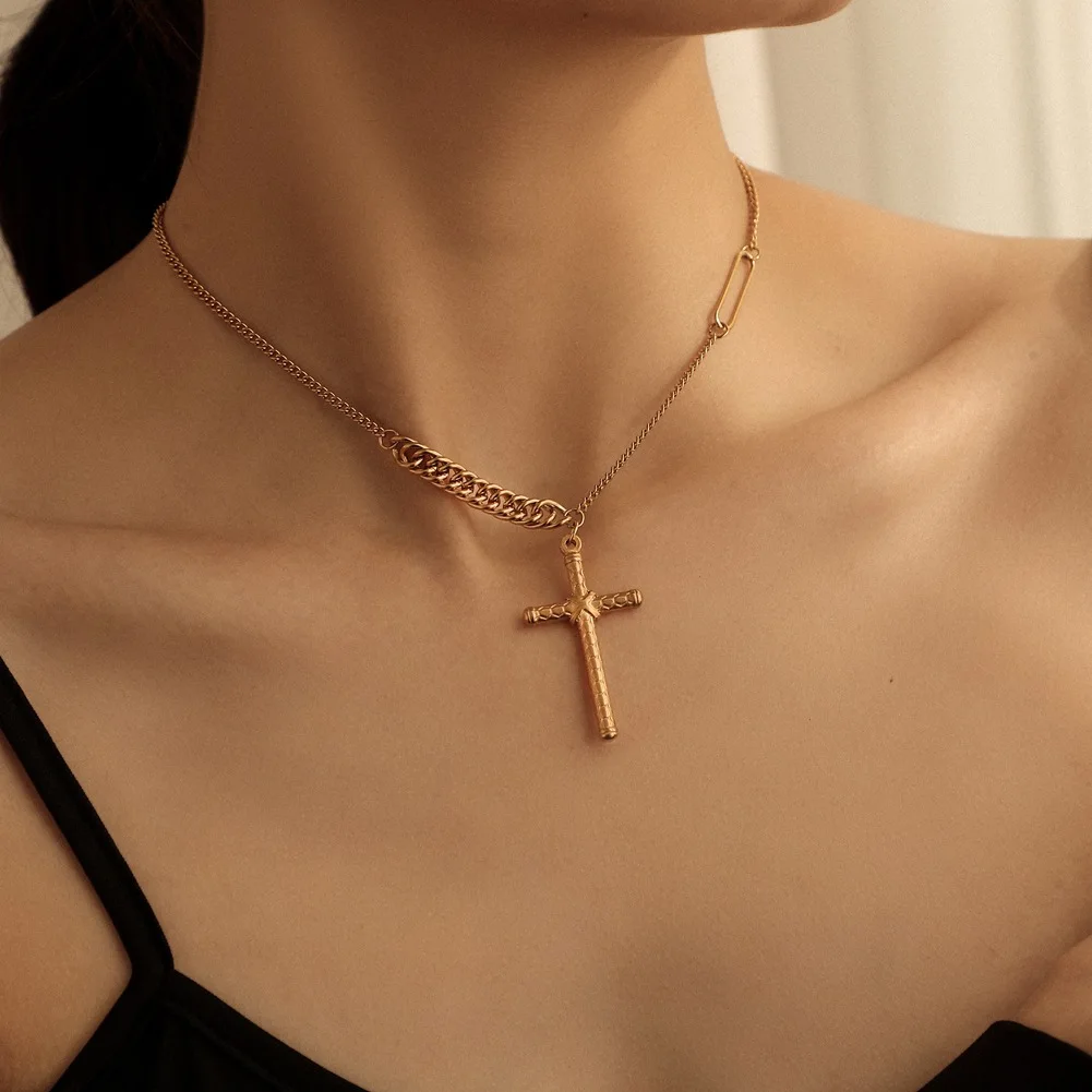 

2021 New Arrival Chain Stainless Steel Cross Necklace Gold Plated Jewelry Necklace, Sliver/gold/rose gold