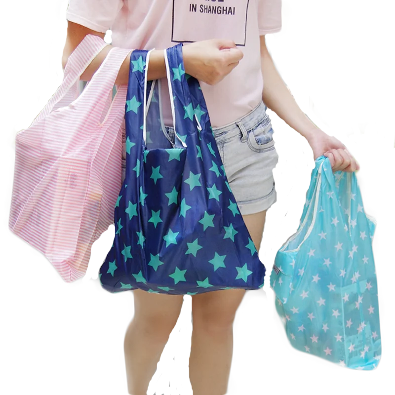 

Travel Foldable nylon Handbags Grocery Tote Storage Large Polyester Reusable Rull Up Shopping Bags, Customized color