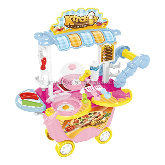 Children Role Play Toy Plastic Pretend Mobile Food Cart Toy Shopping Cart Trolley Buy Mobile