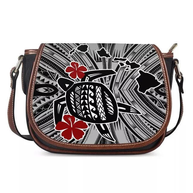 

Solid Color Polynesian Red Tribal Print Mix Yellow Plumeria Hawaii Flowers Pattern Girls Cross Body Samoan Purses Customize Logo, Customized color