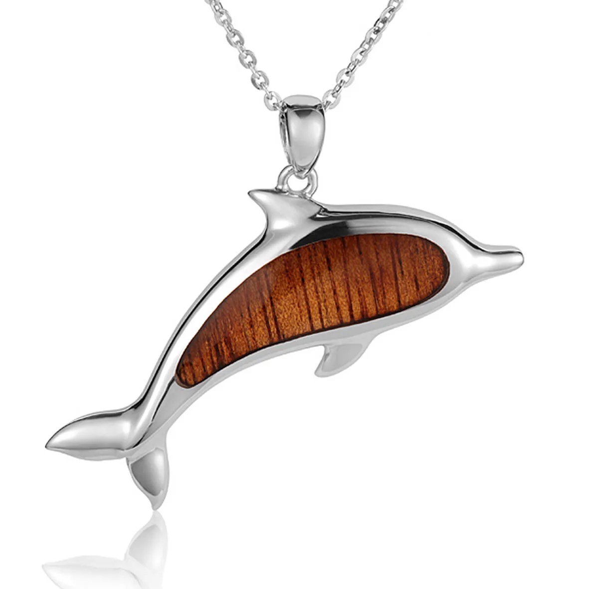 

S925 Sterling Silver Koa Wood Dolphin Pendant Necklace Ocean Hawaiian Jewelry