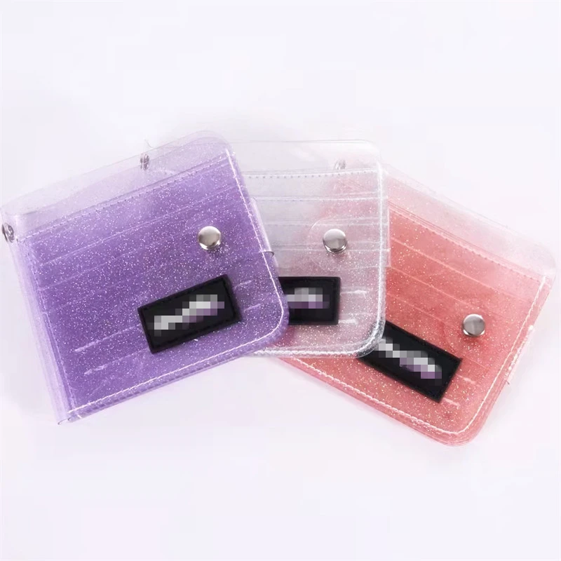 

Wholesale Women Girls Business Cards Holder Clear Sparkle PVC Jelly Card Bag Transparent Laser Wallet for ID card/Cash/Photo, Pink, purple and white