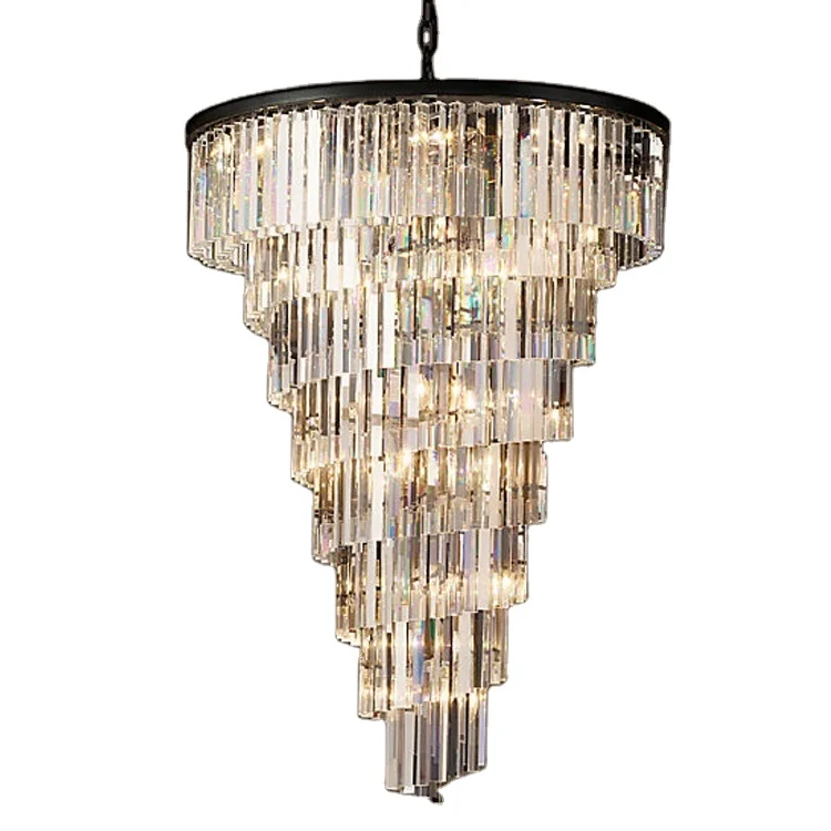 

9 Tiers Spiral Helix Chandelier Villa Crystal Lighting Vintage Home Fixture Pendant Lamps Restaurant Hanging Lighting CZ2568/28, Matt black & plating gold & plating chrome