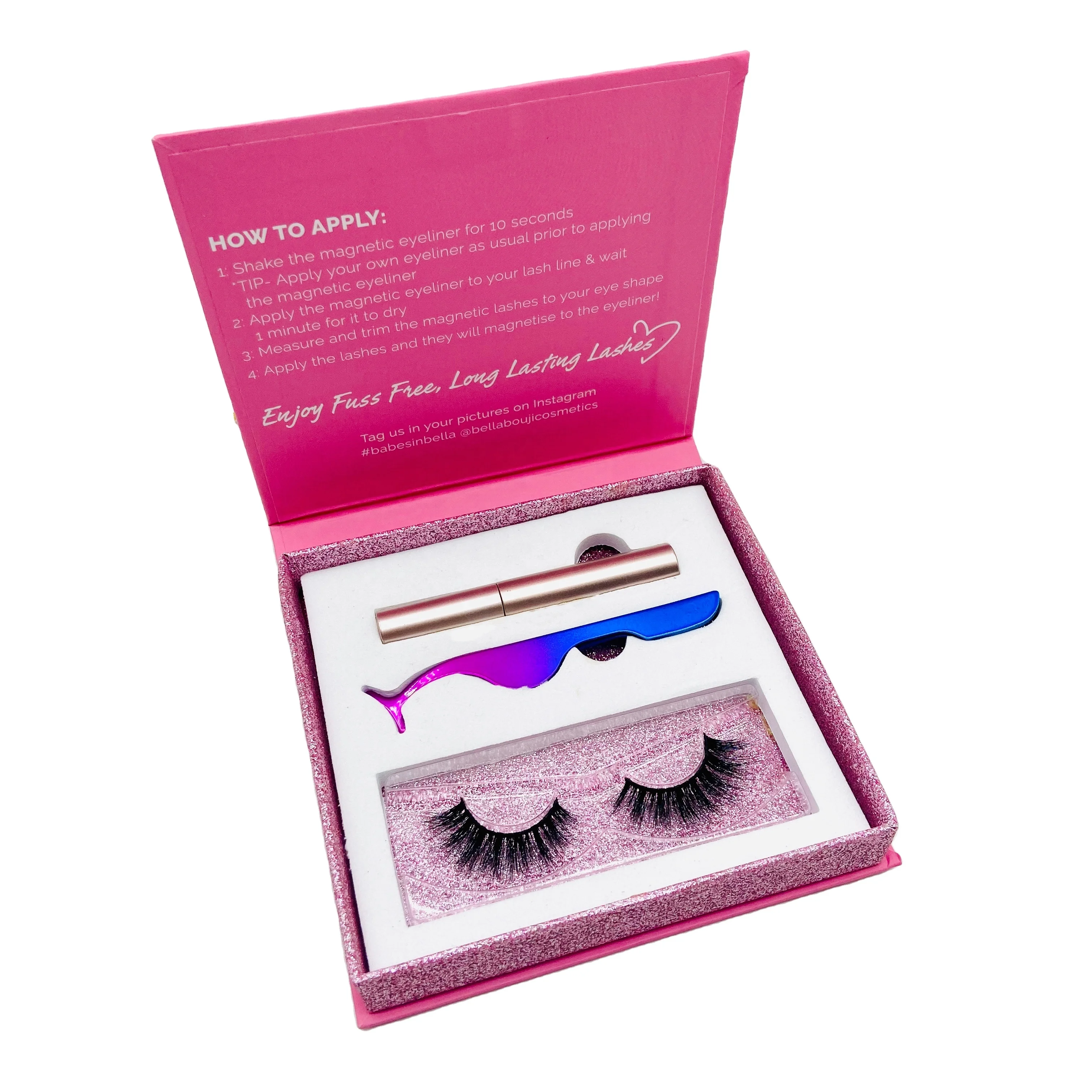 

Top quality create your own brand eyelashes Mink Magnetic Lashes Eyeliner Kit with custom magnetic eyelash packaging