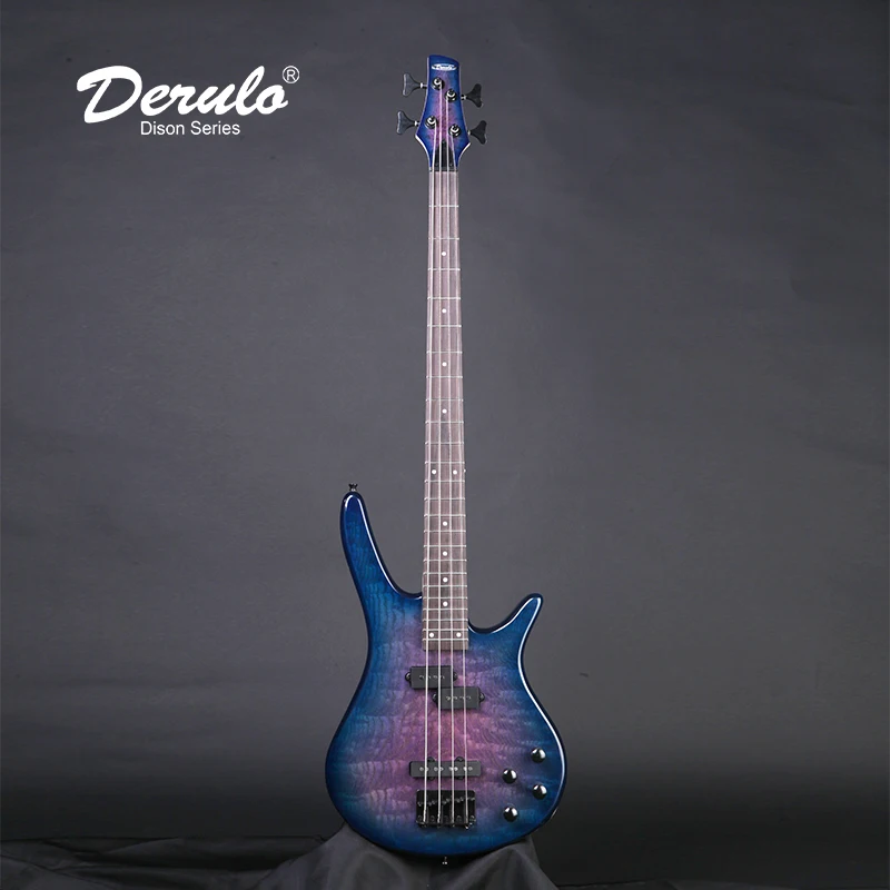 

Derulo Electric Bass Guitar OEM 4 strings OEM High Quality Custom Bass Quilted Maple Top Canadian Maple Neck Factory Price