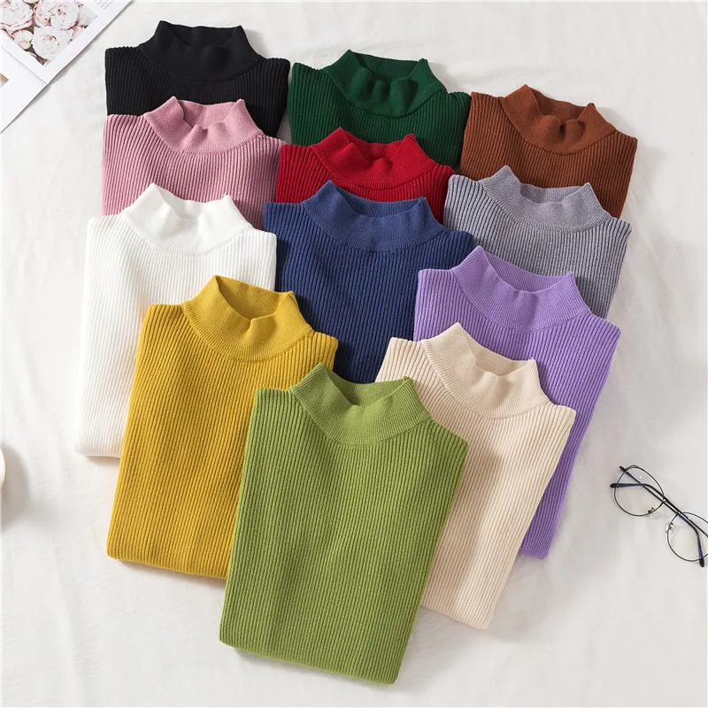 

Women sweater turtleneck women high neck sweaters girl knitted cotton pullover sweater