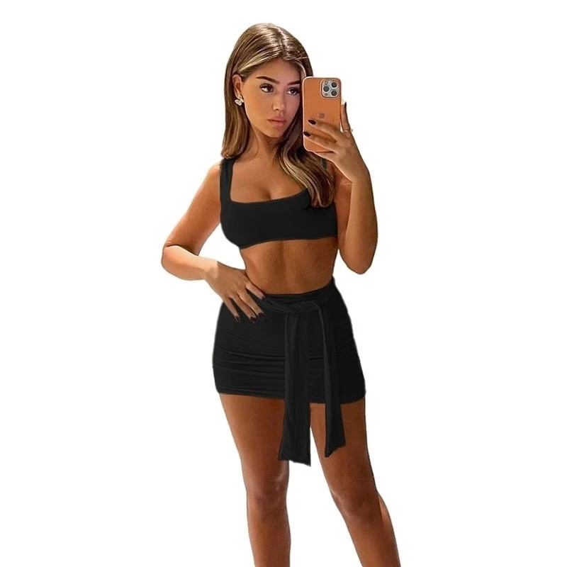 

Women Two Piece Dress 2022 Summer Sexy Vest Hip Skirt Fashion Ladies Mini Tennis Skirt Sets