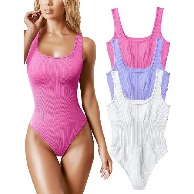 

In Stock One Piece Ribbed Jumpsuit Women Gym Base Layer Compression Yoga Thong Bodysuit Tight-fitting Workout Jumpsuits