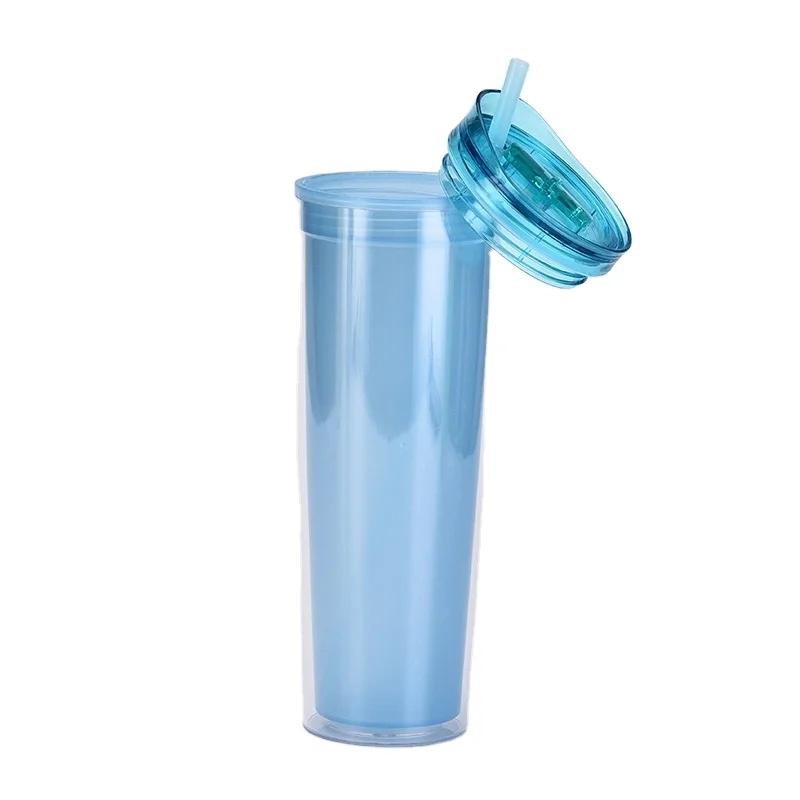 

580ml Color Changing Reusable Tumblers with Straw Straight Double Wall plastic drinking cup cold water change, Shown