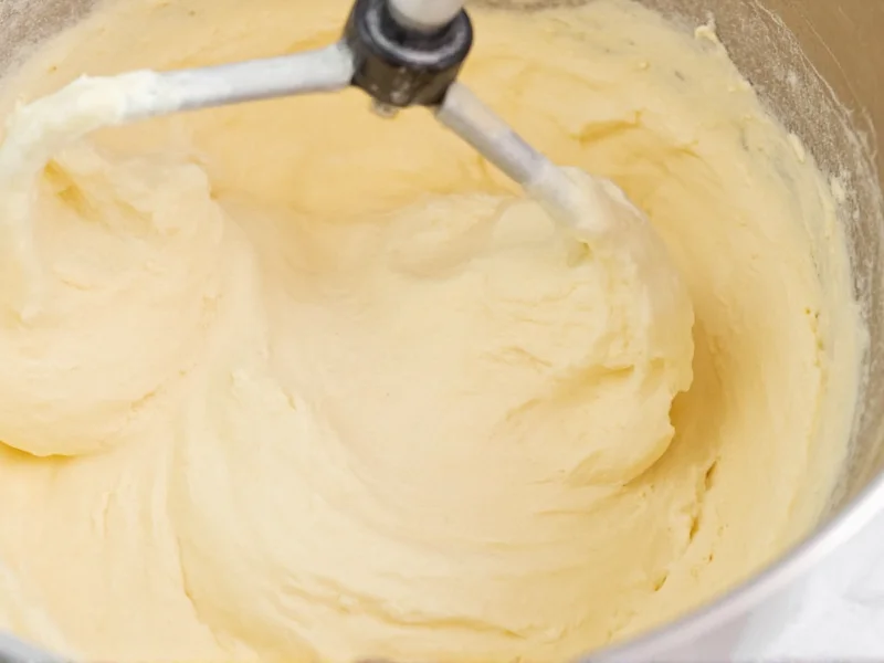 Close-up of smooth homemade frosting in mixing bowl