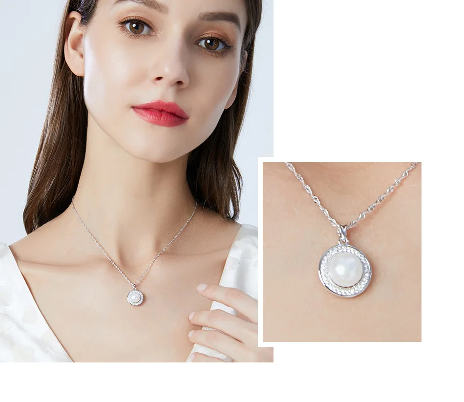 

Fashion 925 Sterling Silver Jewelry Micro Inlaid 3A Zircon 9MM Natural Freshwater Pearl Necklace