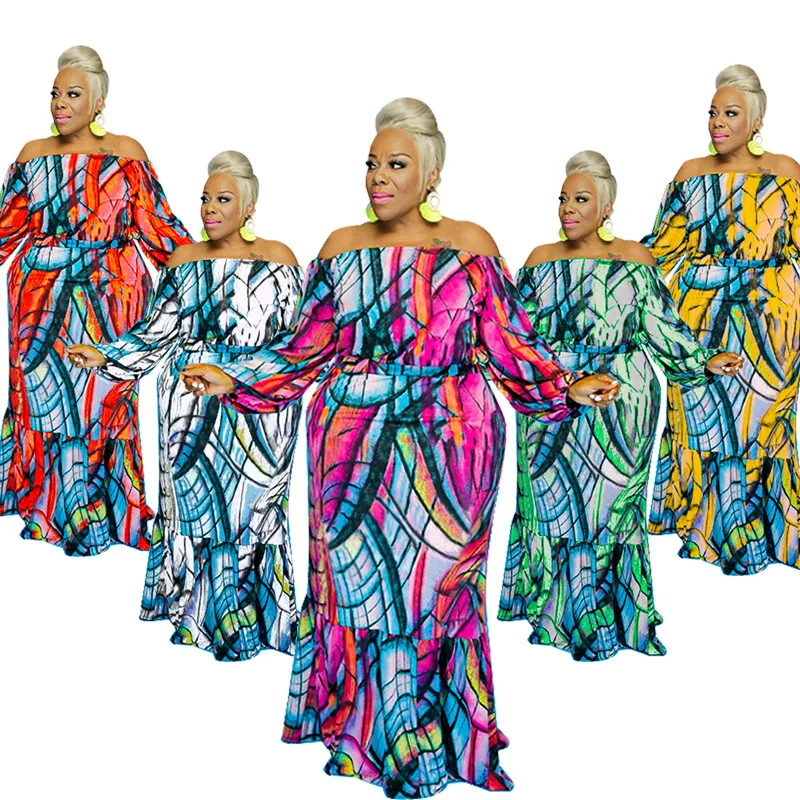 

ORA110 Plus size casual dresses women long sleeve one shoulder maxi dress womens dresses and skirts, White, yellow, red, purple, green