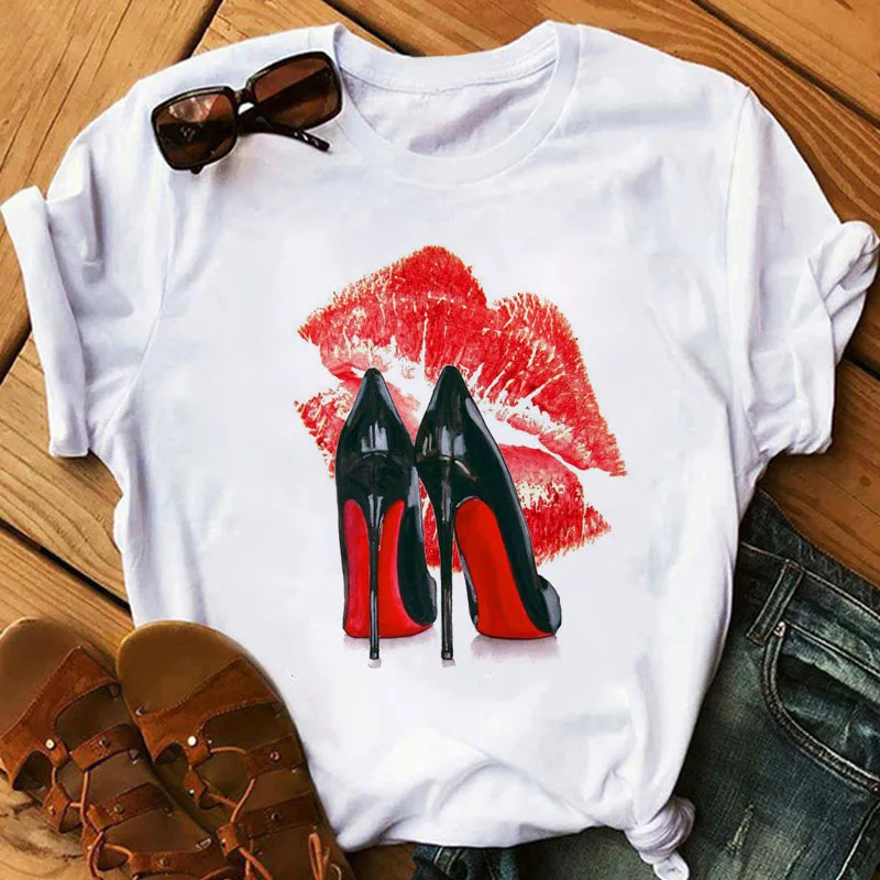 

Ins Tee High Heels Printed Fashion Hot Top Short-Sleeved T-shirt