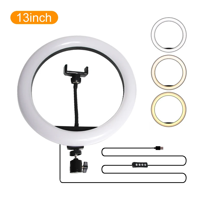 

2021 live popular 13-inch LED live selfie ring light 2700-7000K three-color dimmable photography makeup selfie light