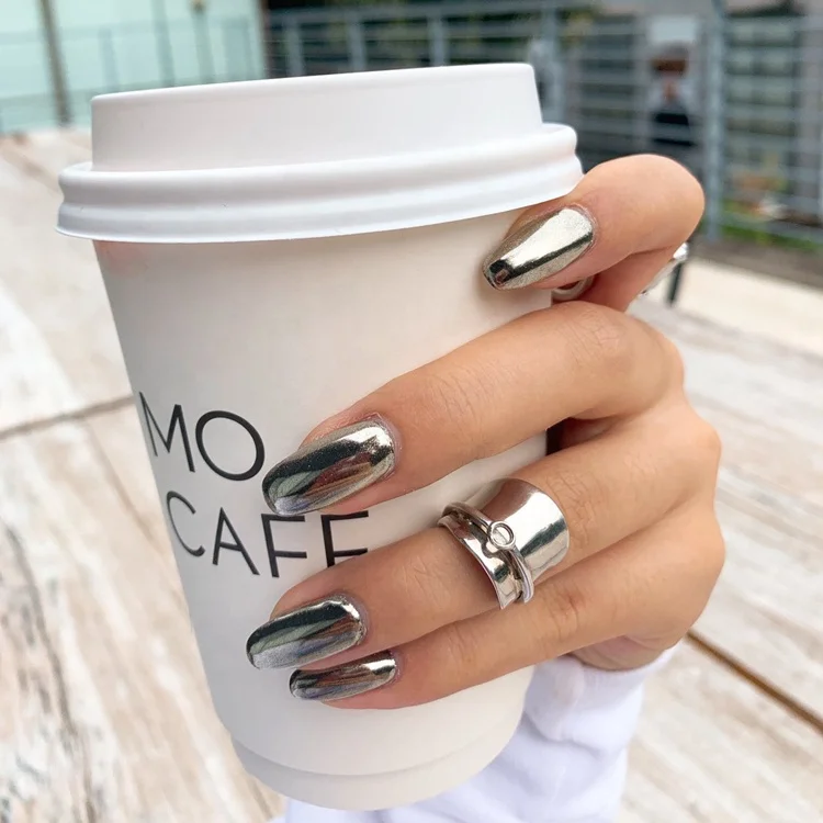 

24 Pcs European and American Metallic Mirror Manicure Flash Punk Press on Nail, As pic