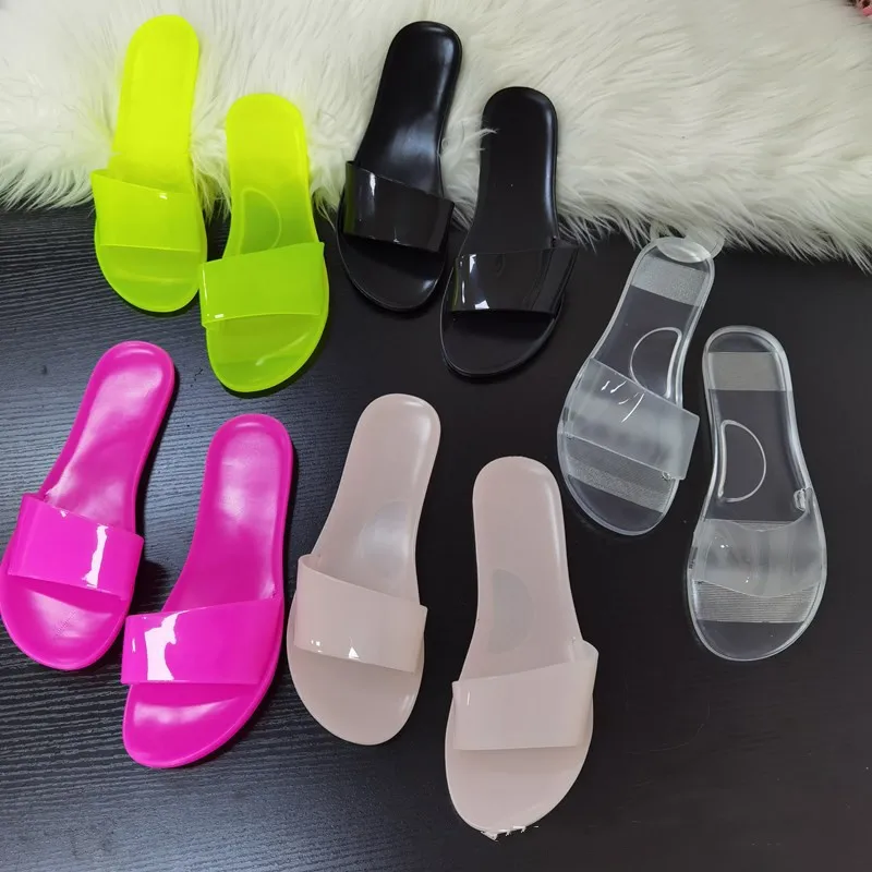 

2021 Fashion Summer Women Sandals Clear Shoes Slip-On Jelly Shoes Ladies Flat Beach Sandals Outdoor Holiday Slides, Picture