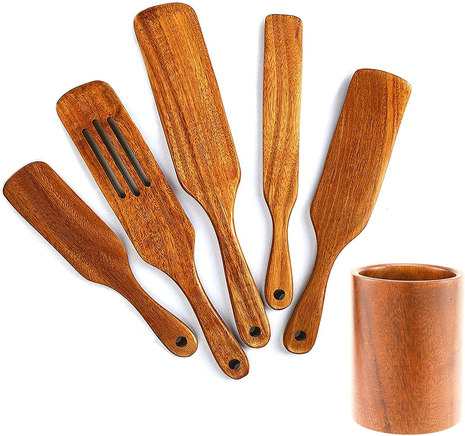 

Wooden Spurtles Set Utensils for Cooking- Spatula Wood Spoons for Nonstick Cookware 6 Pieces Kitchen