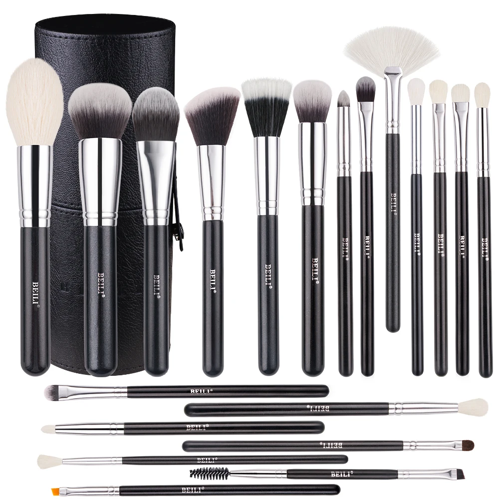 

BEILI 2023 Hot Selling Shinny Black makeup brushes private label 20pcs powder foundation eye shadow plus black PU holder