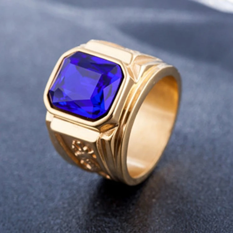HOT Selling Wholesale Retro Square Gemstone Carved Dragon Totem Signet Titanium Steel Ring for Men, Drop-shipping