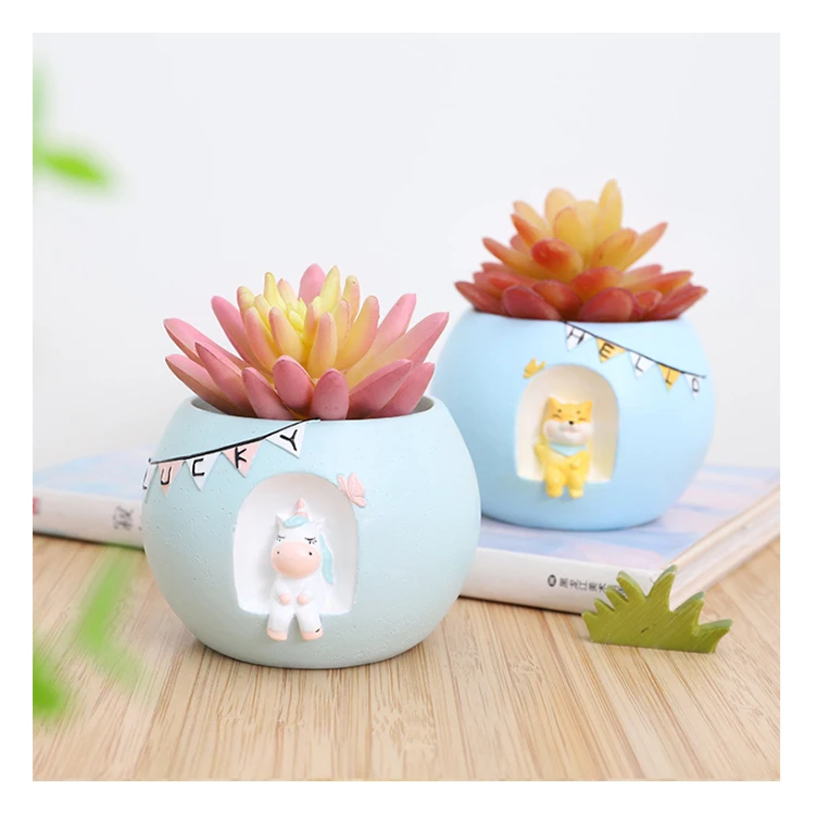 

Garden Home Decor Gifts Resin Mini Creative Flower Pot for Plants, Optional