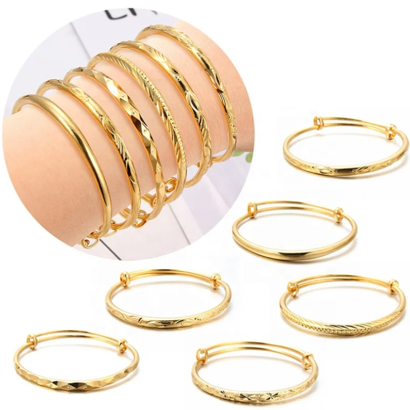 

Traditional Style 24k Gold Color Bangles Bracelets for Women Wedding Multi-style Jewelry Push-pull Bangles for Birthday Gifts