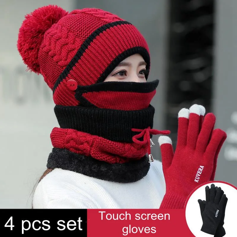
Q512 Custom High Quality Infinity Scarf Hat Glove Set Fleece Lined Scarves Pom Beanie Hats Touch Screen Gloves Winter Hats 
