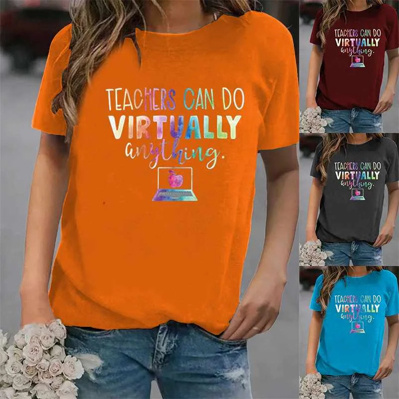 

Loose Printed Crew Neck Short Sleeve Women's T-shirt, Picture color